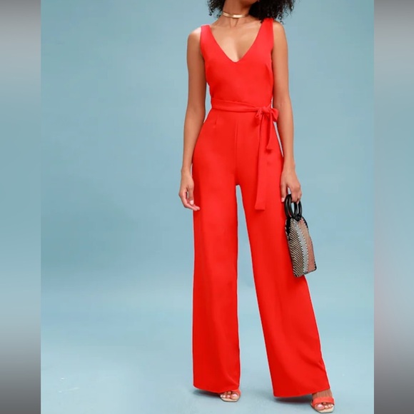 Lulus Screen Play Red Tie-Back Jumpsuit Sz S - Picture 1 of 7